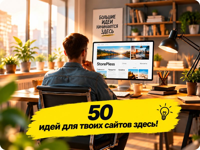 Человек за рабочим столом создаёт сайт
