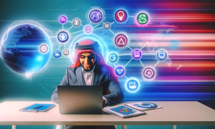 futuristic entrepreneur workspace