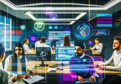Futuristic teamwork workspace