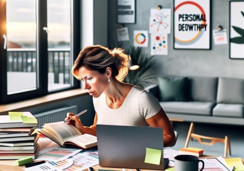 Focused woman studying