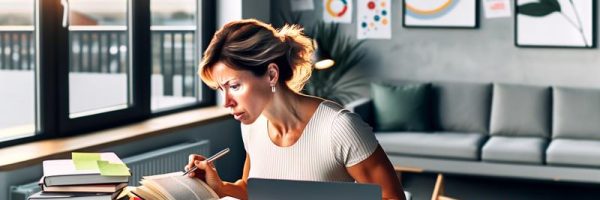 Focused woman studying