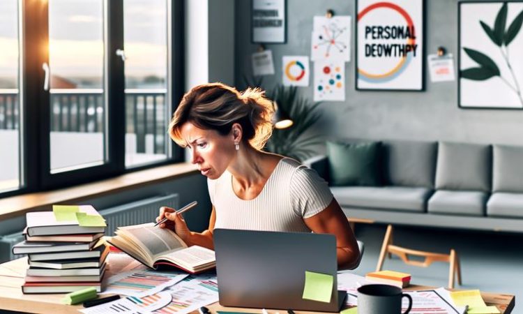 Focused woman studying