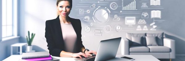 confident woman workspace