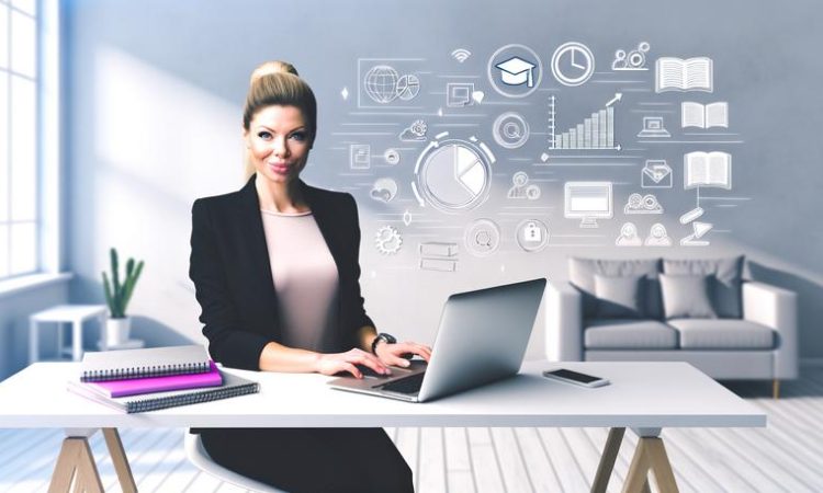 confident woman workspace